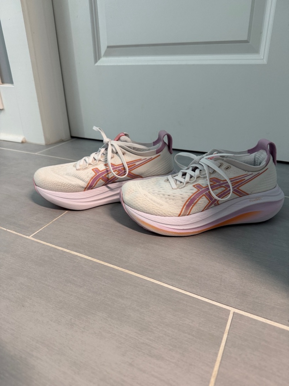 Asics Women’s Running Shoes in White with Purple and Orange Accents